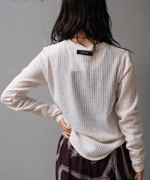 YENN（イエン）の「YENN（イエン）STRIPE SHEER RIB TEE（Tシャツ/カットソー・レディース・アイボリー/ブラック・F）」の12枚目の写真
