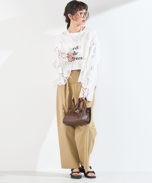 SHIPS Colors（シップス カラーズ）の「SHIPS Colors:〈手洗い可能〉スカラップ レース ノーカラー ジャケット（ノーカラージャケット・レディース・オフホワイト/ブラック/ブラウン・ONE SIZE）」の19枚目の写真