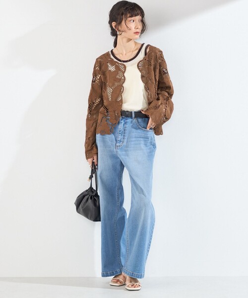 SHIPS Colors（シップス カラーズ）の「SHIPS Colors:〈手洗い可能〉スカラップ レース ノーカラー ジャケット（ノーカラージャケット・レディース・オフホワイト/ブラック/ブラウン・ONE SIZE）」の21枚目の写真