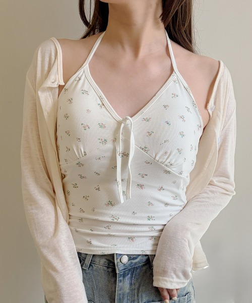 frunco(フランコ)の「【ZOZOTOWN限定】小花柄ホルターネックキャミソール/カップ付き(キャミソール・レディース・ピンク/ブルー/イエロー/ブラック/ホワイト・FREE)」の2枚目の写真