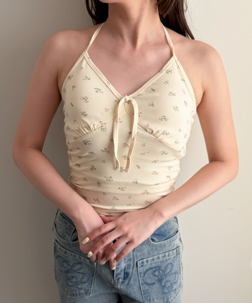 frunco(フランコ)の「【ZOZOTOWN限定】小花柄ホルターネックキャミソール/カップ付き(キャミソール・レディース・ピンク/ブルー/イエロー/ブラック/ホワイト・FREE)」の11枚目の写真