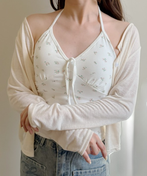 frunco(フランコ)の「【ZOZOTOWN限定】小花柄ホルターネックキャミソール/カップ付き(キャミソール・レディース・ピンク/ブルー/イエロー/ブラック/ホワイト・FREE)」の6枚目の写真
