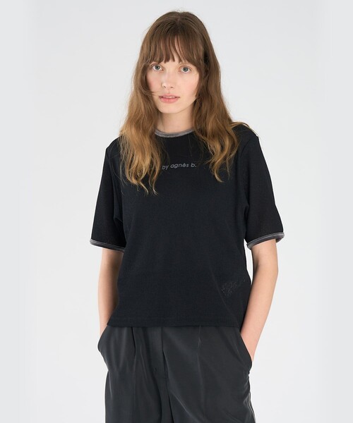 To b. by agnes b.(トゥービーバイアニエスベー)の「ロゴ ワッフルTシャツ(Tシャツ/カットソー・レディース・ブラック・FREE)」の1枚目の写真