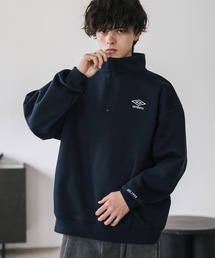 UMBRO アンブロ 別注コラボ オーバーサイズ裏起毛ワンポイントロゴ刺繍ハーフジップ長袖スウェット