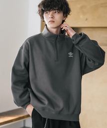 UMBRO アンブロ 別注コラボ オーバーサイズ裏起毛ワンポイントロゴ刺繍ハーフジップ長袖スウェット