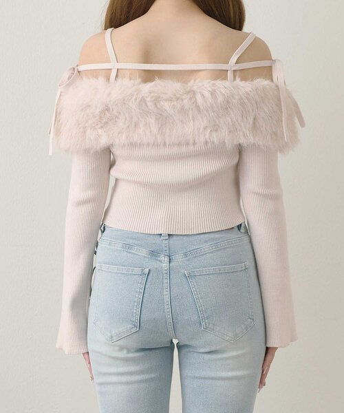 Belle Charme(ベルシャルム)の「【Belle Charme】Fur Ribbon Off-shoulder Knit(ニット/セーター・レディース・オフホワイト/ブラック/ピンク・FREE)」の15枚目の写真