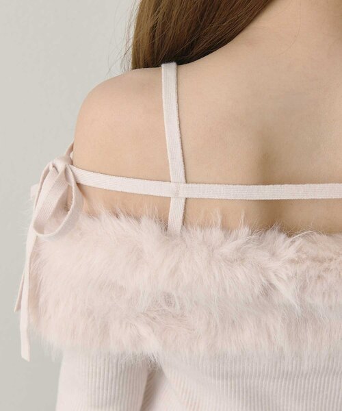 Belle Charme(ベルシャルム)の「【Belle Charme】Fur Ribbon Off-shoulder Knit(ニット/セーター・レディース・オフホワイト/ブラック/ピンク・FREE)」の17枚目の写真