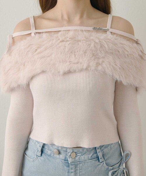 Belle Charme(ベルシャルム)の「【Belle Charme】Fur Ribbon Off-shoulder Knit(ニット/セーター・レディース・オフホワイト/ブラック/ピンク・FREE)」の19枚目の写真