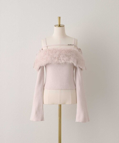 Belle Charme(ベルシャルム)の「【Belle Charme】Fur Ribbon Off-shoulder Knit(ニット/セーター・レディース・オフホワイト/ブラック/ピンク・FREE)」の22枚目の写真