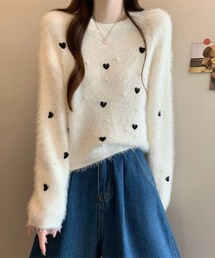 ハートモチーフ シャギーニットプルオーバー