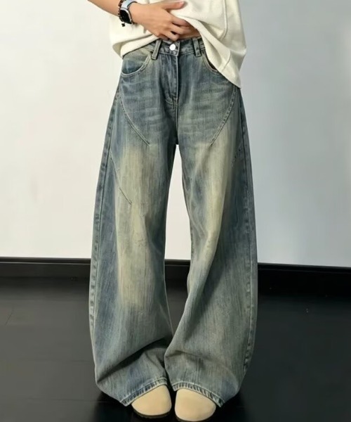 FreeZone(フリーゾーン)の「【ヴィンテージ加工】ウォッシュドバレルワイドデニムパンツ / バギーデニム Y2K(デニムパンツ・メンズ・ブルー・M/S/L)」の13枚目の写真