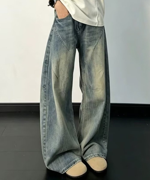 FreeZone(フリーゾーン)の「【ヴィンテージ加工】ウォッシュドバレルワイドデニムパンツ / バギーデニム Y2K(デニムパンツ・メンズ・ブルー・M/S/L)」の12枚目の写真