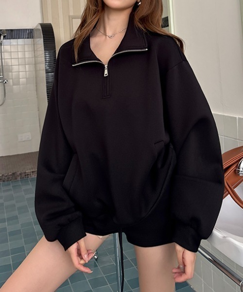 FLINEA(フリネア)の「シンプル襟付きスウェット(スウェット・レディース・ブラック/グレー・S/M/L)」の3枚目の写真