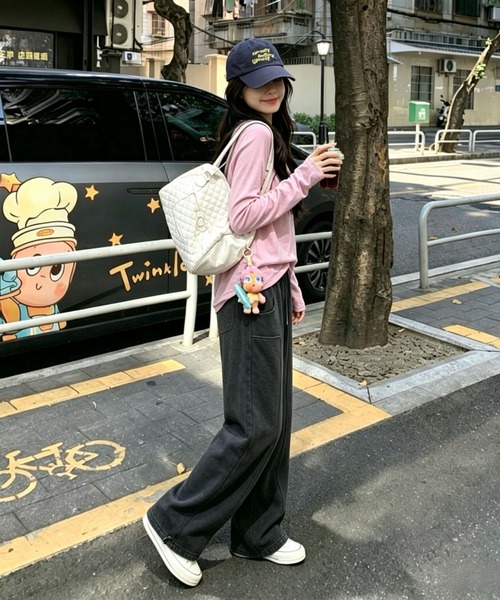 DEVICE(デバイス)の「ドローコード付き ピグメント スウェットパンツ(デニムパンツ・レディース・ブラック・FREE)」の2枚目の写真