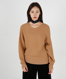 MOUSSY | GATHER STITCH V/NECK POK(ニット/セーター)