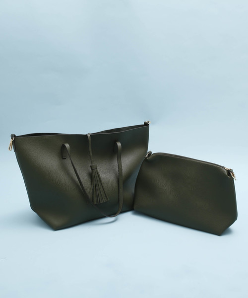 PLAIN CLOTHING(プレーンクロージング)の「セカンドバッグ付きトートバッグ【PLAIN CLOTHING】(トートバッグ・レディース・カーキ/ブラック/ボルドー/キャメル/グレー/ネイビー・FREE)」の3枚目の写真