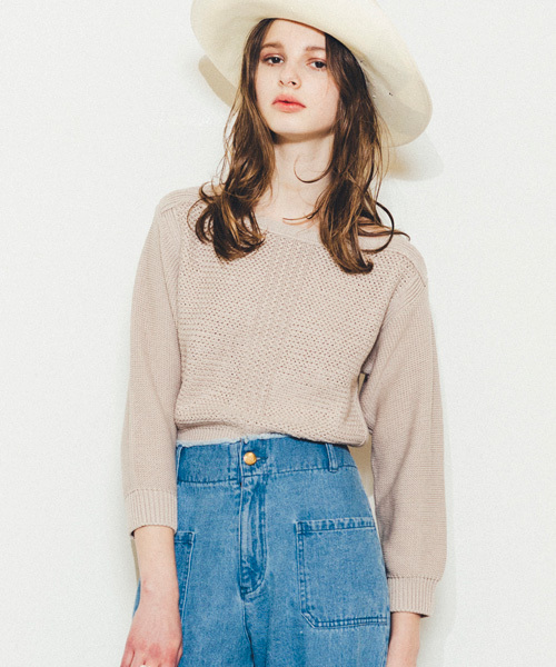 Omekashi(オメカシ)の「柄編み切替プルオーバー(ニット/セーター・レディース・アイボリー/ネイビー/ベージュ・フリ-)」の3枚目の写真