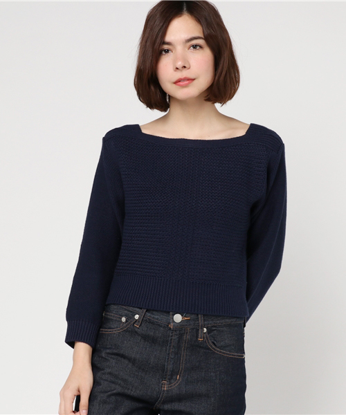 Omekashi(オメカシ)の「柄編み切替プルオーバー(ニット/セーター・レディース・アイボリー/ネイビー/ベージュ・フリ-)」の13枚目の写真