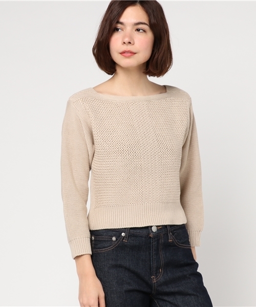 Omekashi(オメカシ)の「柄編み切替プルオーバー(ニット/セーター・レディース・アイボリー/ネイビー/ベージュ・フリ-)」の14枚目の写真