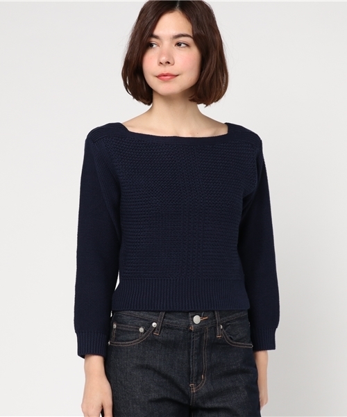 Omekashi(オメカシ)の「柄編み切替プルオーバー(ニット/セーター・レディース・アイボリー/ネイビー/ベージュ・フリ-)」の4枚目の写真