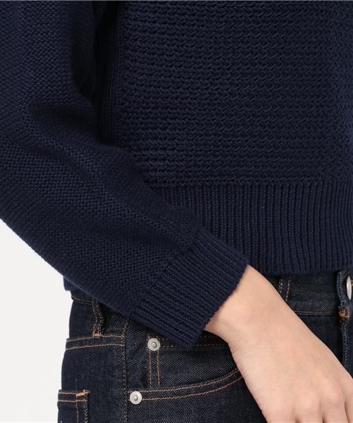 Omekashi(オメカシ)の「柄編み切替プルオーバー(ニット/セーター・レディース・アイボリー/ネイビー/ベージュ・フリ-)」の8枚目の写真