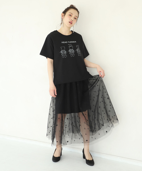 one after another NICE CLAUP(ワンアフターアナザーナイスクラップ)の「星刺繍チュールスカート(スカート・レディース・オフホワイト/ブラック・FREE)」の9枚目の写真