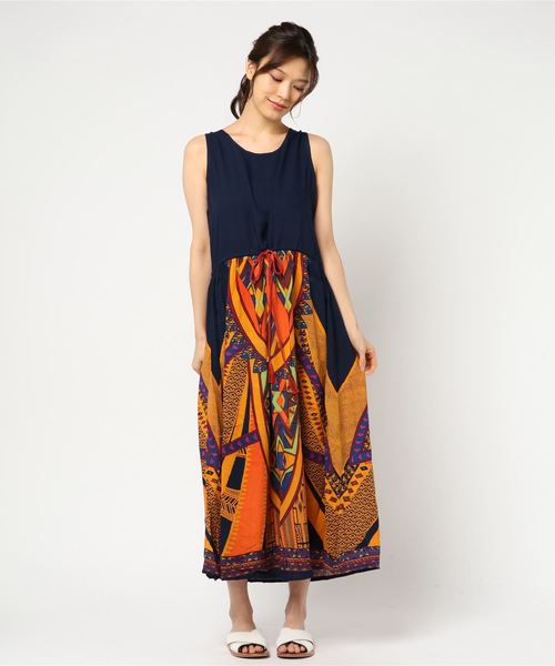 チャイハネ（チャイハネ）の「【チャイハネ】yul アフリカン柄ノースリーブワンピース（ワンピース・レディース・ホワイト/ブラック/オレンジ・FREE）」の3枚目の写真