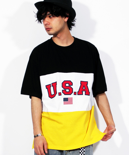 ８(eight)（エイト）の「USA ロゴ ビッグTシャツ（Tシャツ/カットソー・メンズ・ネイビー/ブラック×グリーン/ブラック×イエロー・MEDIUM/LARGE）」の2枚目の写真