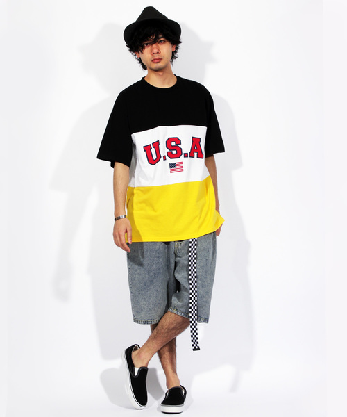 ８(eight)（エイト）の「USA ロゴ ビッグTシャツ（Tシャツ/カットソー・メンズ・ネイビー/ブラック×グリーン/ブラック×イエロー・MEDIUM/LARGE）」の11枚目の写真