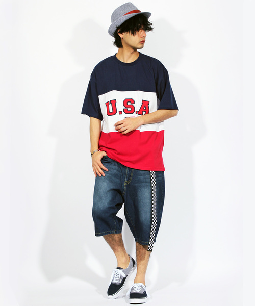 ８(eight)（エイト）の「USA ロゴ ビッグTシャツ（Tシャツ/カットソー・メンズ・ネイビー/ブラック×グリーン/ブラック×イエロー・MEDIUM/LARGE）」の16枚目の写真