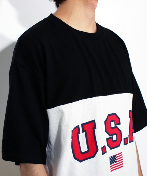 ８(eight)（エイト）の「USA ロゴ ビッグTシャツ（Tシャツ/カットソー・メンズ・ネイビー/ブラック×グリーン/ブラック×イエロー・MEDIUM/LARGE）」の14枚目の写真