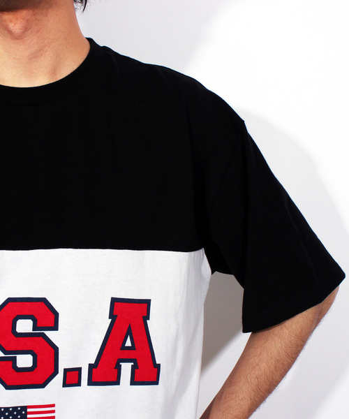 ８(eight)（エイト）の「USA ロゴ ビッグTシャツ（Tシャツ/カットソー・メンズ・ネイビー/ブラック×グリーン/ブラック×イエロー・MEDIUM/LARGE）」の22枚目の写真