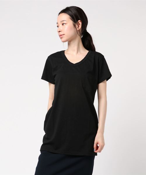 KOBE LETTUCE（コウベレタス）の「ポケット付きVネックTシャツ（Tシャツ/カットソー・レディース・ブラック/オフホワイト/グリーン/コーラル・FREE）」の3枚目の写真