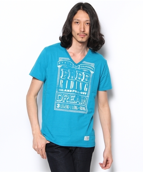 セール】FREEプリント半袖VネックT（Tシャツ/カットソー）｜AZUL BY