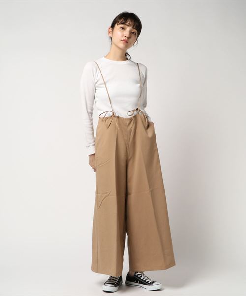 STYLEBLOCK（スタイルブロック）の「ツイルリボンモチーフハイウエストワイドパンツ（その他パンツ・レディース・ブラック/ダークグレー/ベージュ/ブラウン・M）」の4枚目の写真