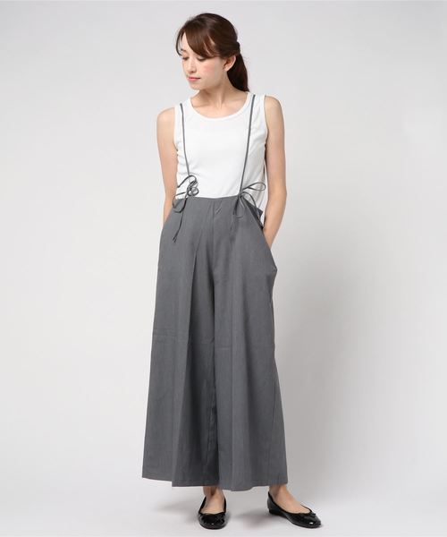STYLEBLOCK（スタイルブロック）の「ツイルリボンモチーフハイウエストワイドパンツ（その他パンツ・レディース・ブラック/ダークグレー/ベージュ/ブラウン・M）」の2枚目の写真