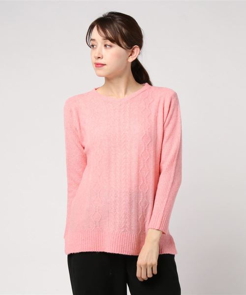 DECOY SINCE 1981（デコイシンスイチキュウハチイチ）の「ヤク混ケーブル柄ニットプルオーバー（ニット/セーター・レディース・ベージュ/グレー/ピンク/グリーン・LL/M size/L size）」の15枚目の写真