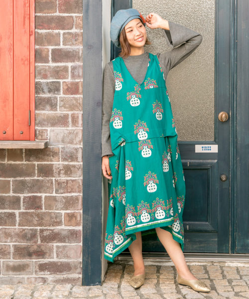 チャイハネ(チャイハネ)の「【チャイハネ】yul 花瓶プリントノースリーブワンピース(ワンピース・レディース・ホワイト/ブラック/レッド/イエロー/グリーン・FREE)」の4枚目の写真