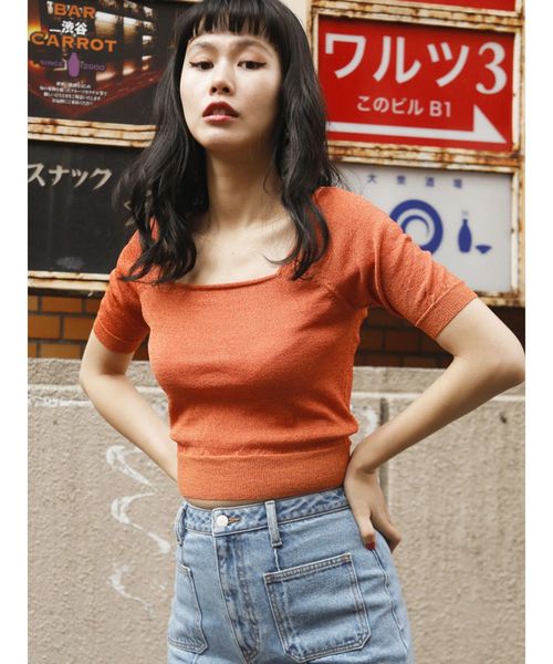 jouetie(ジュエティ)の「スクエアネックチビニット(ニット/セーター・レディース・ブラック/パープル/オレンジ/グリーン・MEDIUM)」の12枚目の写真