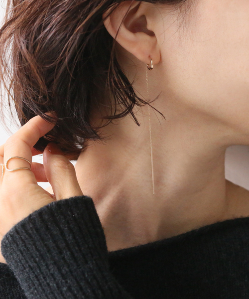 Spick & Span(スピックアンドスパン)の「※CフープロングチェーンピアスK10 2P(ピアス(両耳用)・レディース・ゴールド・FREE)」の3枚目の写真