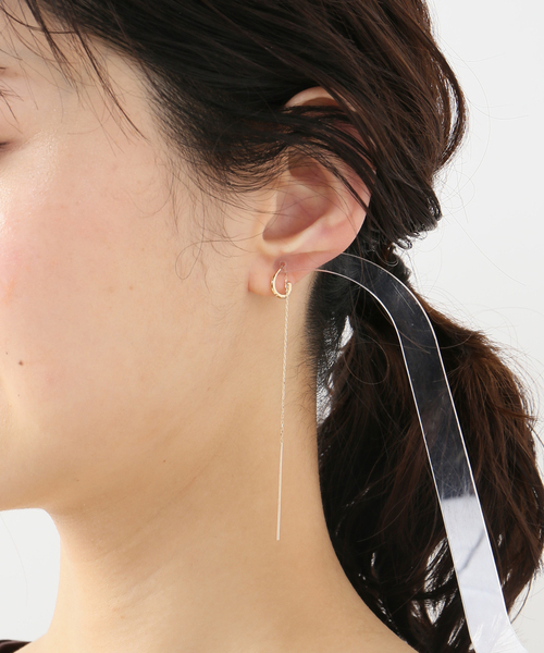 Spick & Span(スピックアンドスパン)の「※CフープロングチェーンピアスK10 2P(ピアス(両耳用)・レディース・ゴールド・FREE)」の2枚目の写真