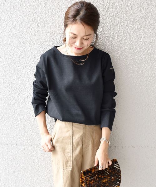 Le Minor（ルミノア）の「Le minor:ソリッドバスクトップス（Tシャツ/カットソー・レディース・ホワイト/ブラック・ONE SIZE）」の5枚目の写真