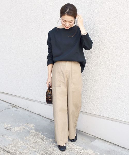 Le Minor（ルミノア）の「Le minor:ソリッドバスクトップス（Tシャツ/カットソー・レディース・ホワイト/ブラック・ONE SIZE）」の4枚目の写真