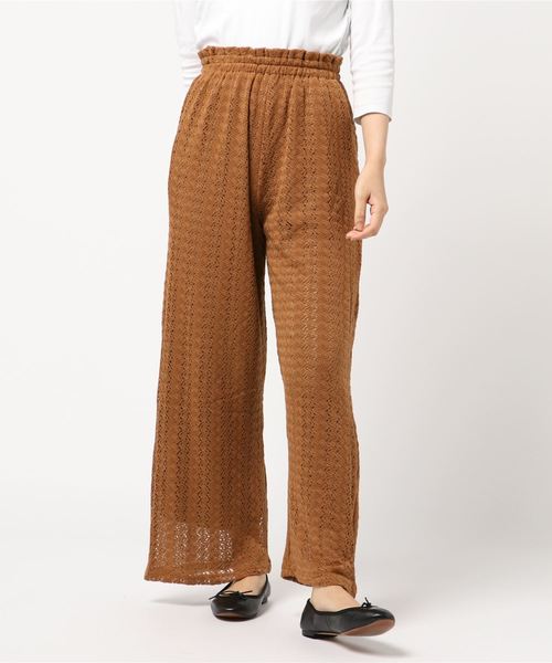 STYLEBLOCK(スタイルブロック)の「模様編みワイドパンツ(その他パンツ・レディース・ブラック/ベージュ/カーキ/キャメル・M)」の4枚目の写真