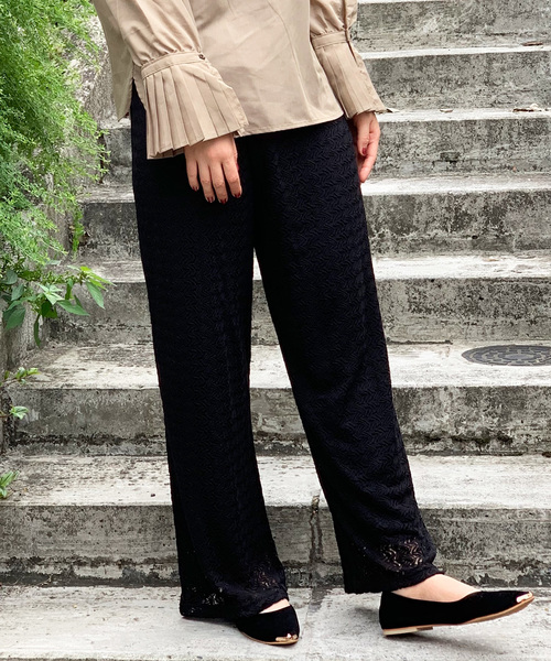 STYLEBLOCK(スタイルブロック)の「模様編みワイドパンツ(その他パンツ・レディース・ブラック/ベージュ/カーキ/キャメル・M)」の2枚目の写真