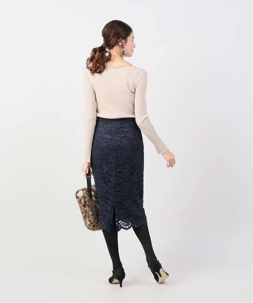 LaTotalite　レースタイトスカート　36 LaTotalite レースタイトスカート ネイビー 36 【公式通販】