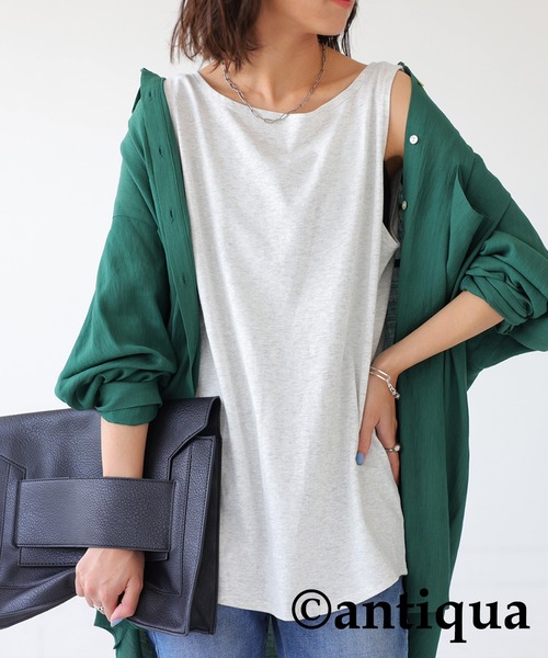 antiqua（アンティカ）の「オーガニックコットン ボートネックタンクトップ（タンクトップ・レディース・ブラック/ベージュ/ブラウン/オフホワイト/カーキ/オートミール/アッシュ/オレンジ/ダークグリーン/マスタード/ライトパープル/グリーン/ピンク/パープル・M/L/XL/XXL）」の7枚目の写真