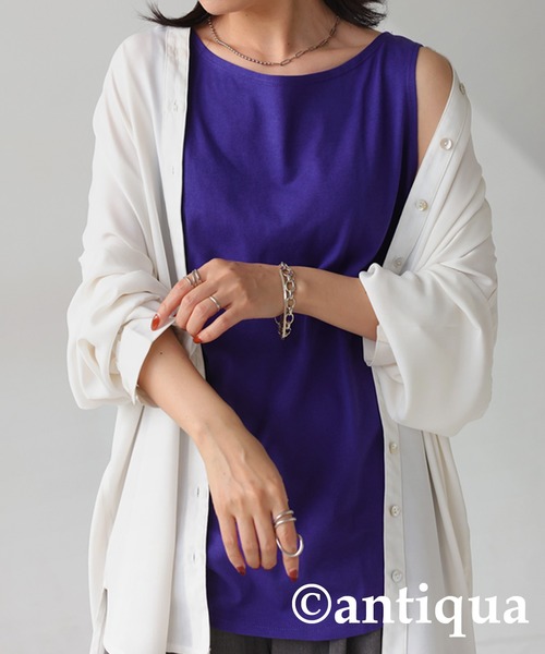 antiqua（アンティカ）の「オーガニックコットン ボートネックタンクトップ（タンクトップ・レディース・ブラック/ベージュ/ブラウン/オフホワイト/カーキ/オートミール/アッシュ/オレンジ/ダークグリーン/マスタード/ライトパープル/グリーン/ピンク/パープル・M/L/XL/XXL）」の10枚目の写真