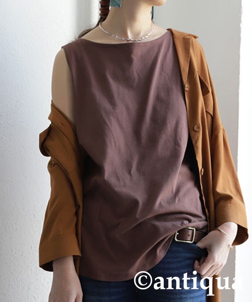 antiqua（アンティカ）の「オーガニックコットン ボートネックタンクトップ（タンクトップ・レディース・ブラック/ベージュ/ブラウン/オフホワイト/カーキ/オートミール/アッシュ/オレンジ/ダークグリーン/マスタード/ライトパープル/グリーン/ピンク/パープル・M/L/XL/XXL）」の5枚目の写真