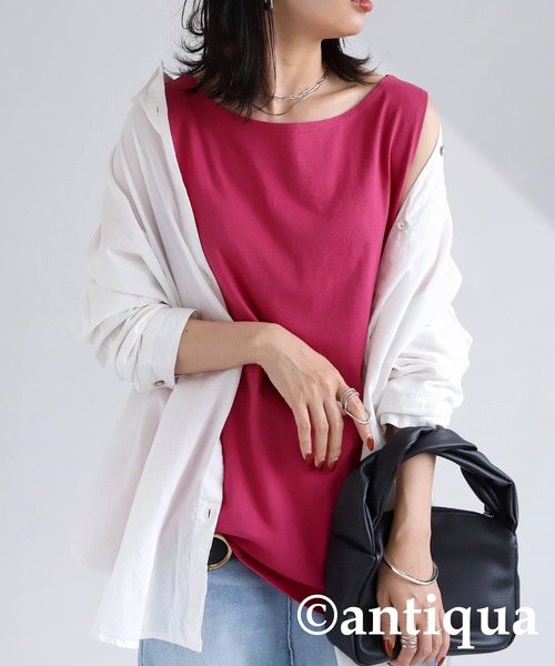 antiqua（アンティカ）の「オーガニックコットン ボートネックタンクトップ（タンクトップ・レディース・ブラック/ベージュ/ブラウン/オフホワイト/カーキ/オートミール/アッシュ/オレンジ/ダークグリーン/マスタード/ライトパープル/グリーン/ピンク/パープル・M/L/XL/XXL）」の13枚目の写真